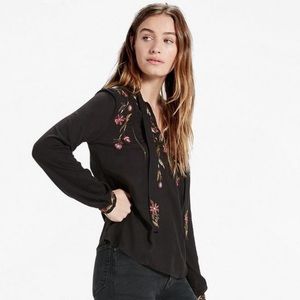 Lucky Brand Tie Neck Embroidered top